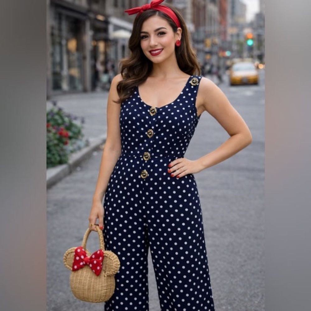 Navy Polka Dot Jumpsuit